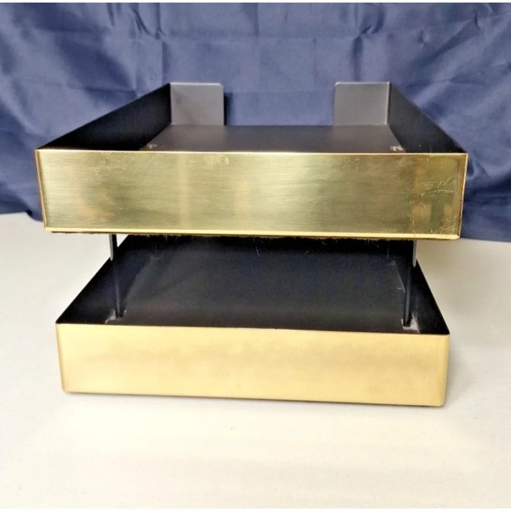 VTG Smokador Brass Full Heavy Metal Executive Double Letter Tray Mirror Finish